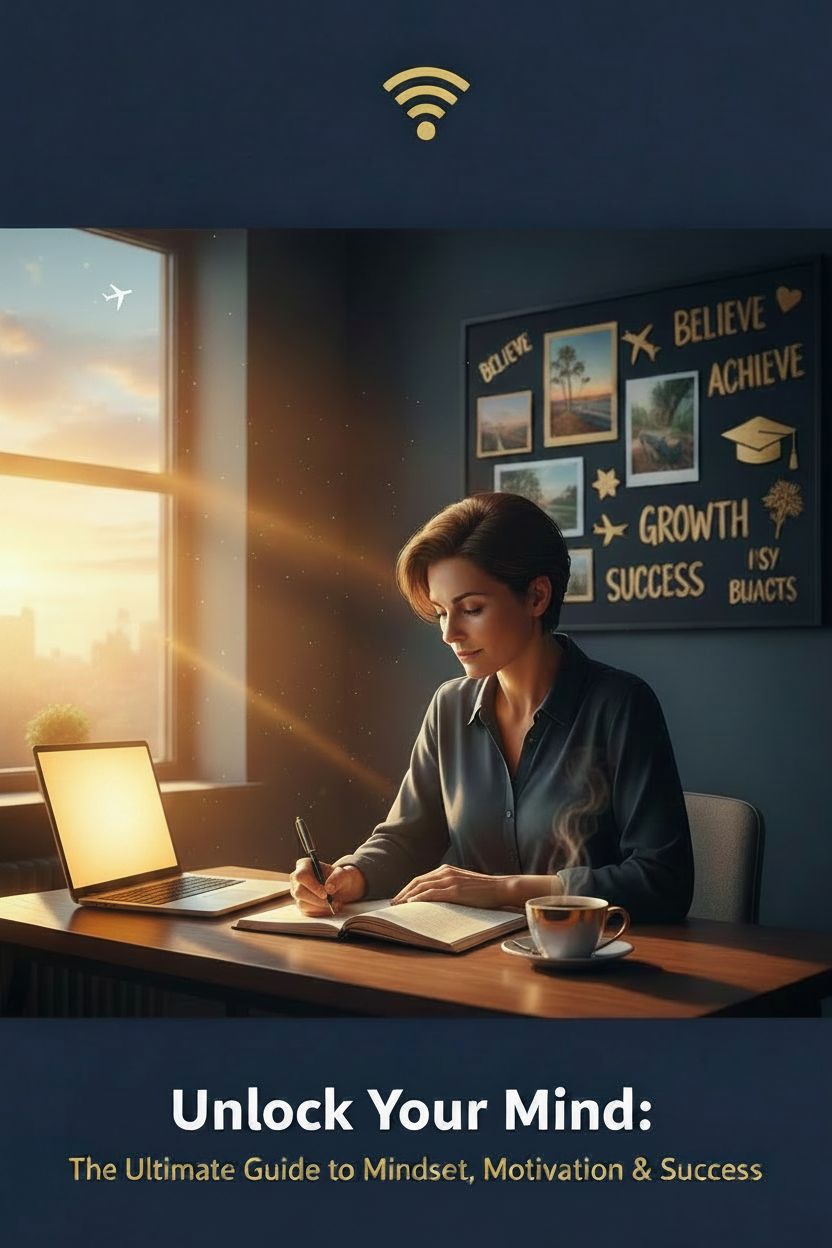 Unlock Your Mind Ebook Cover - Laptop & Coffee